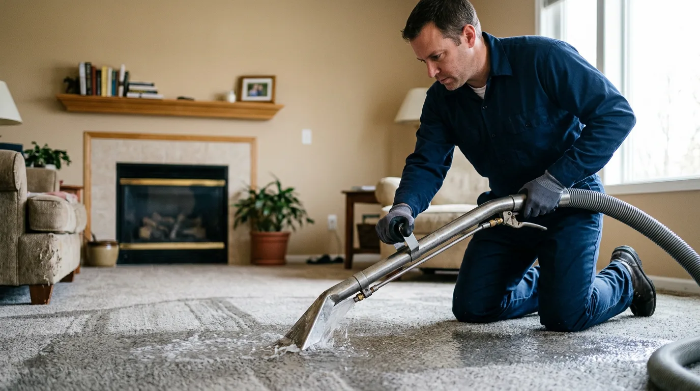 Water damage restoration technician working near Urbana, IN